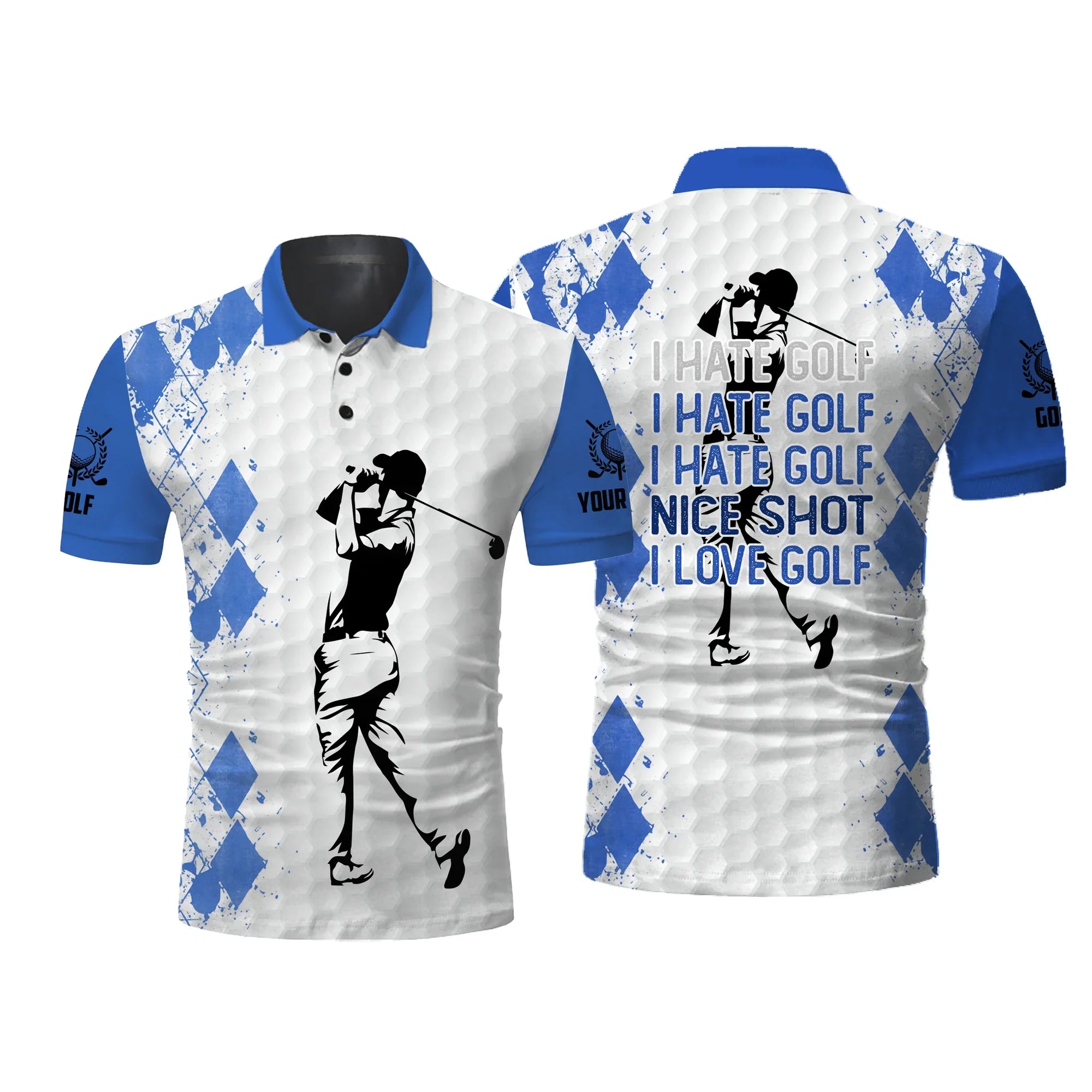 Golf Men Polo Shirt - Funny Custom Name Multicolor Apparel - I Hate Golf Nice Shot I Love Golf - Personalized Sport Gift For Golf Lover, Male, Husband - Amzanimalsgift
