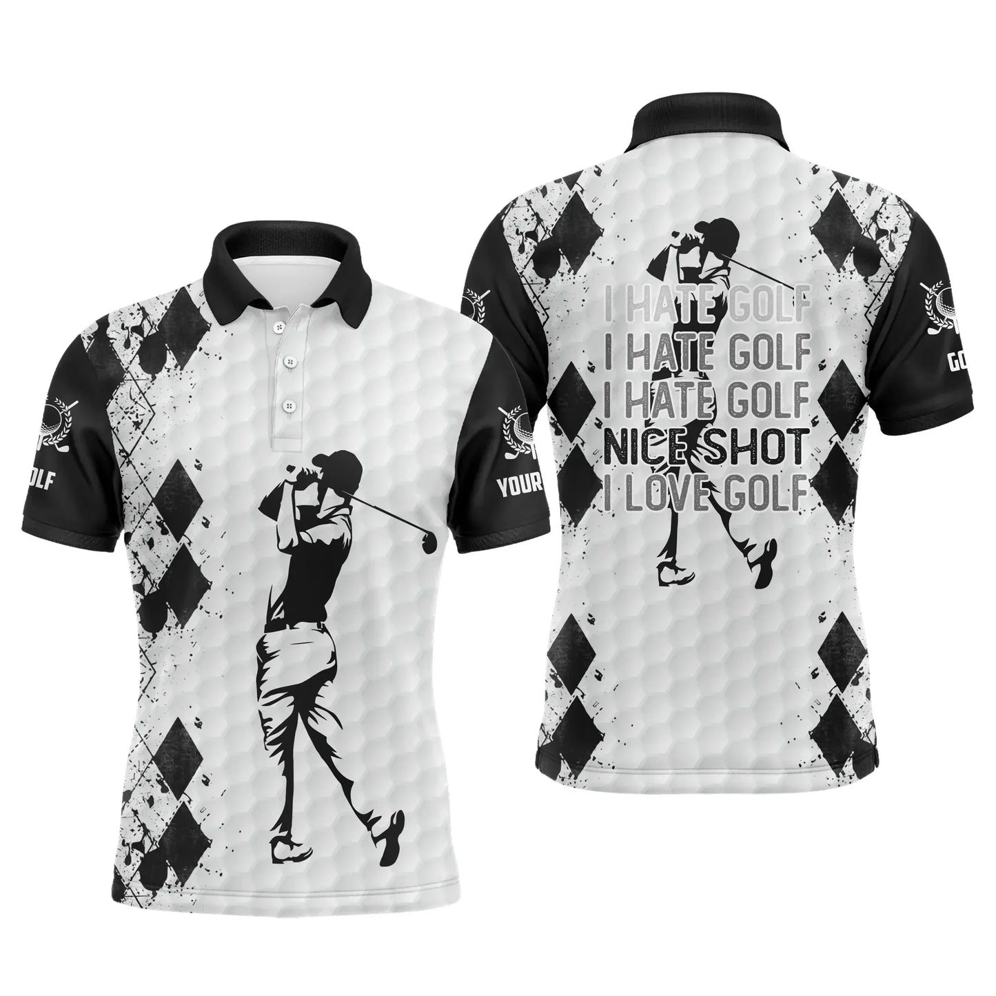 Golf Men Polo Shirt - Funny Custom Name Multicolor Apparel - I Hate Golf Nice Shot I Love Golf - Personalized Sport Gift For Golf Lover, Male, Husband - Amzanimalsgift