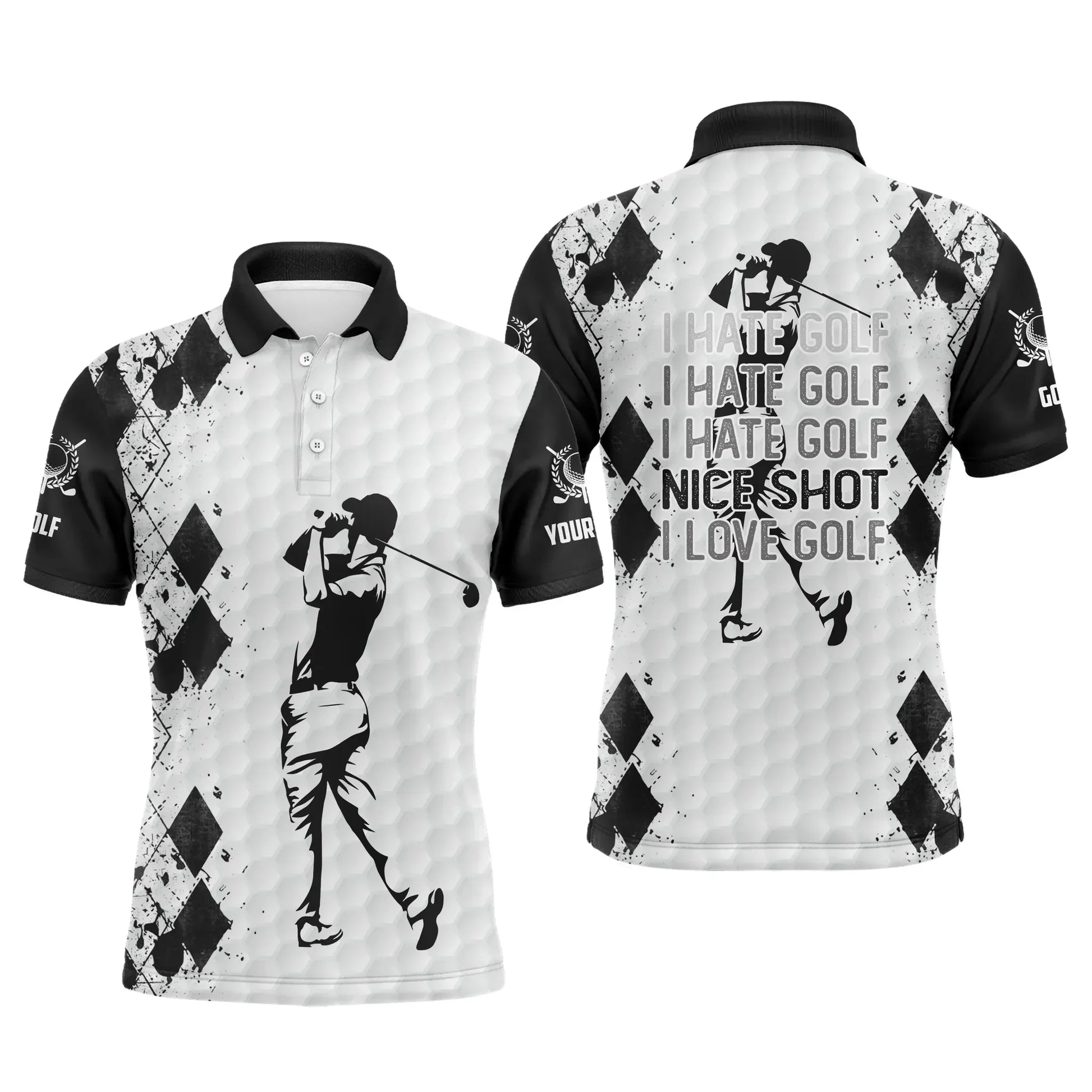 Golf Men Polo Shirt - Funny Custom Name Multicolor Apparel - I Hate Golf Nice Shot I Love Golf - Personalized Sport Gift For Golf Lover, Male, Husband - Amzanimalsgift