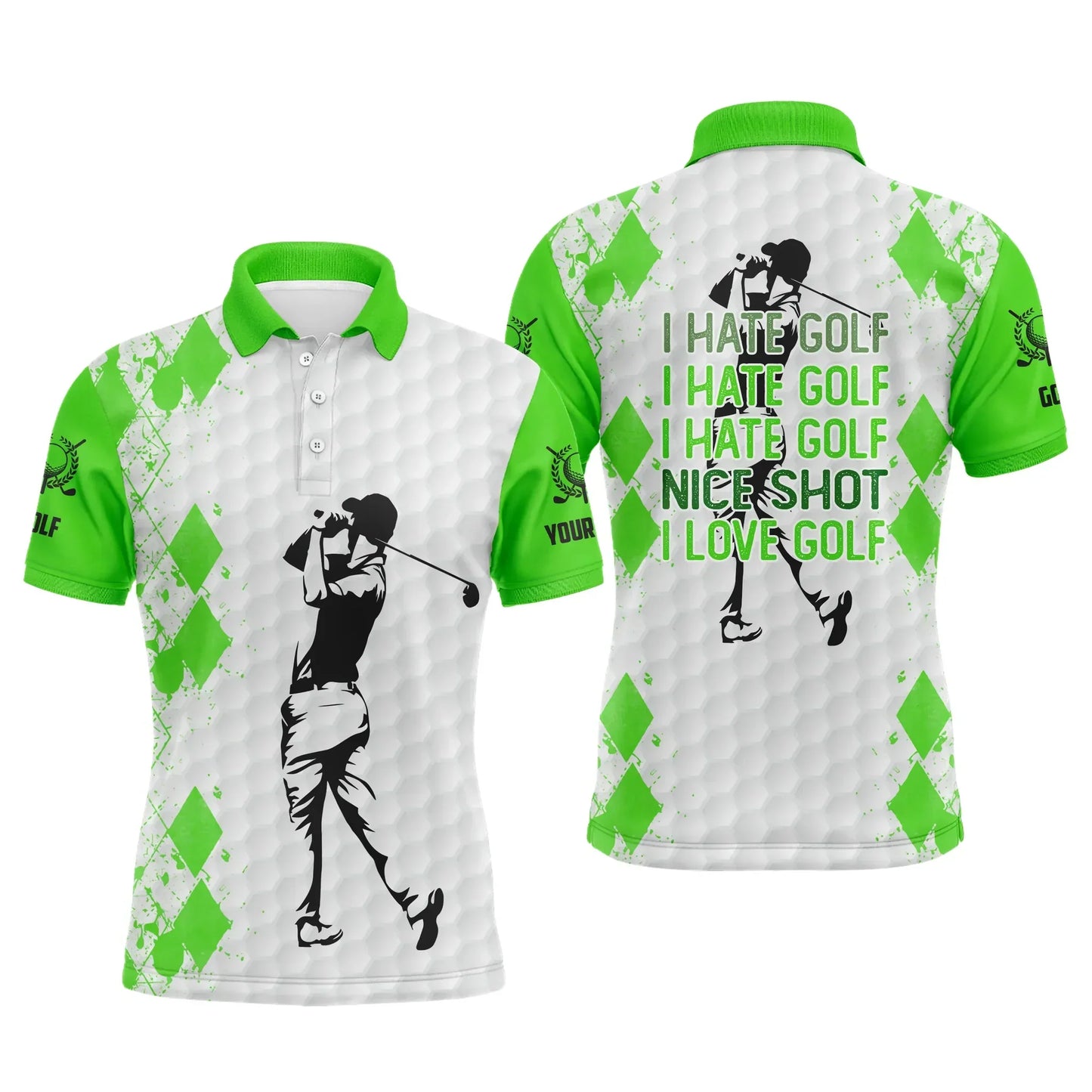 Golf Men Polo Shirt - Funny Custom Name Multicolor Apparel - I Hate Golf Nice Shot I Love Golf - Personalized Sport Gift For Golf Lover, Male, Husband - Amzanimalsgift