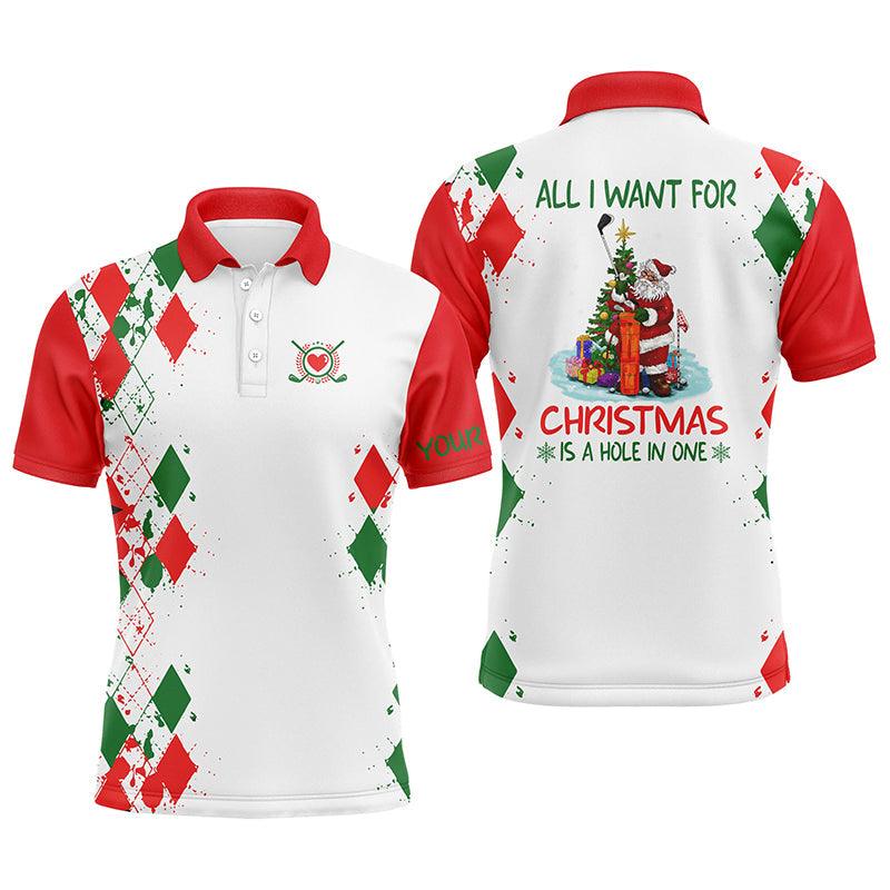 Golf Men Polo Shirt - Funny Santa Golfer Custom Name Apparel - All I Want For Christmas Is A Hole In One - Personalized Gift For Golf Lover, Team - Amzanimalsgift