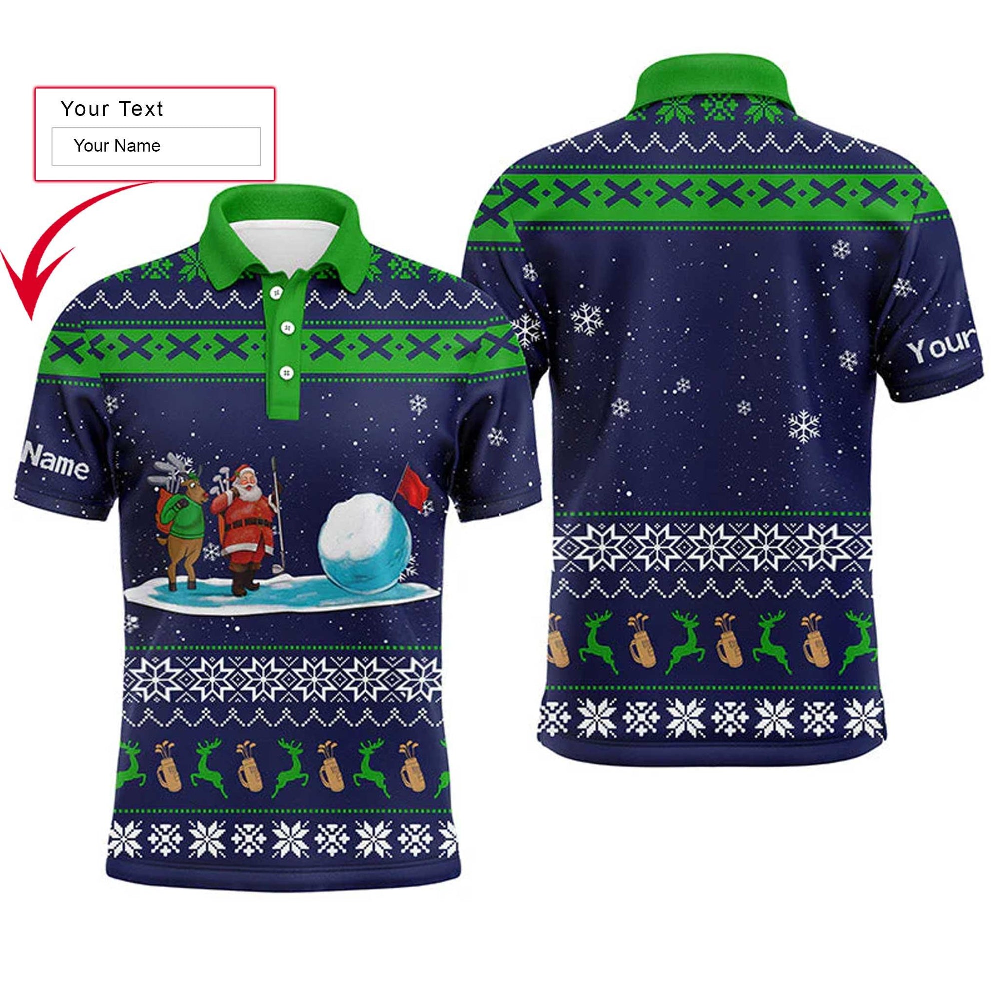 Golf Men Polo Shirt - Funny Ugly Christmas Pattern Custom Name Apparel - Personalized Gift For Golf Lover, Men, Team, Husband, Boyfriend - Amzanimalsgift