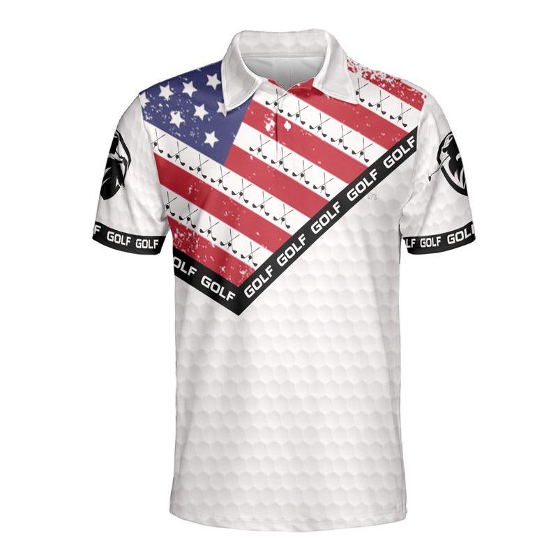 Golf Men Polo Shirt, Golf And Whiskey Polo Shirts For Men, American Flag Polo Shirts, Golf Pattern Men's Short Sleeve Polo Shirt - Amzanimalsgift