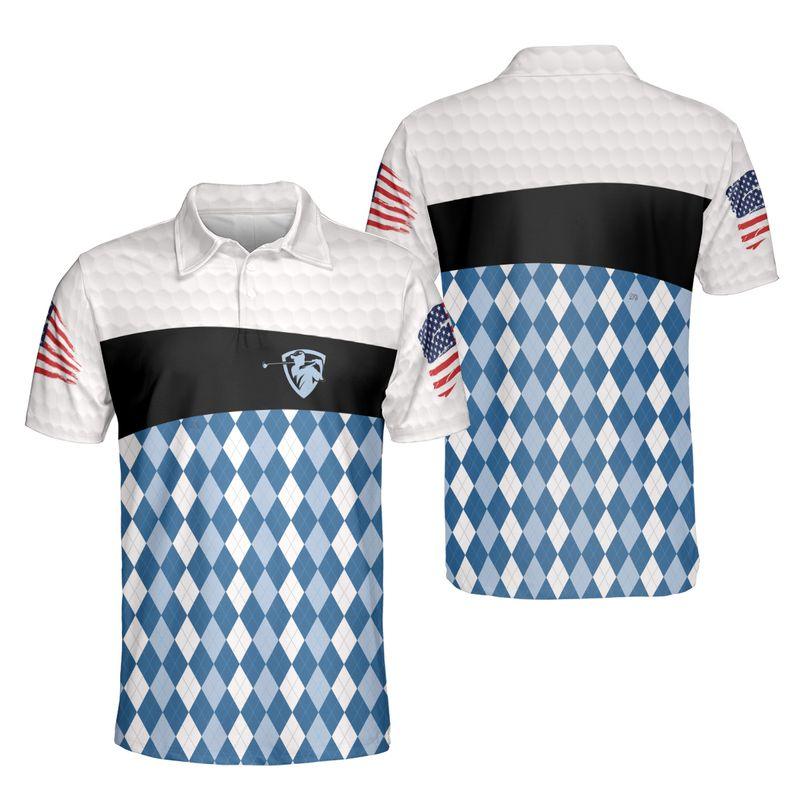 Golf Men Polo Shirt, Golf Argyle Pattern Polo Shirts For Men, American Flag Polo Shirts, Men's Golf Short Sleeve Polo Shirt - Amzanimalsgift
