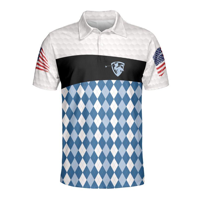 Golf Men Polo Shirt, Golf Argyle Pattern Polo Shirts For Men, American Flag Polo Shirts, Men's Golf Short Sleeve Polo Shirt - Amzanimalsgift