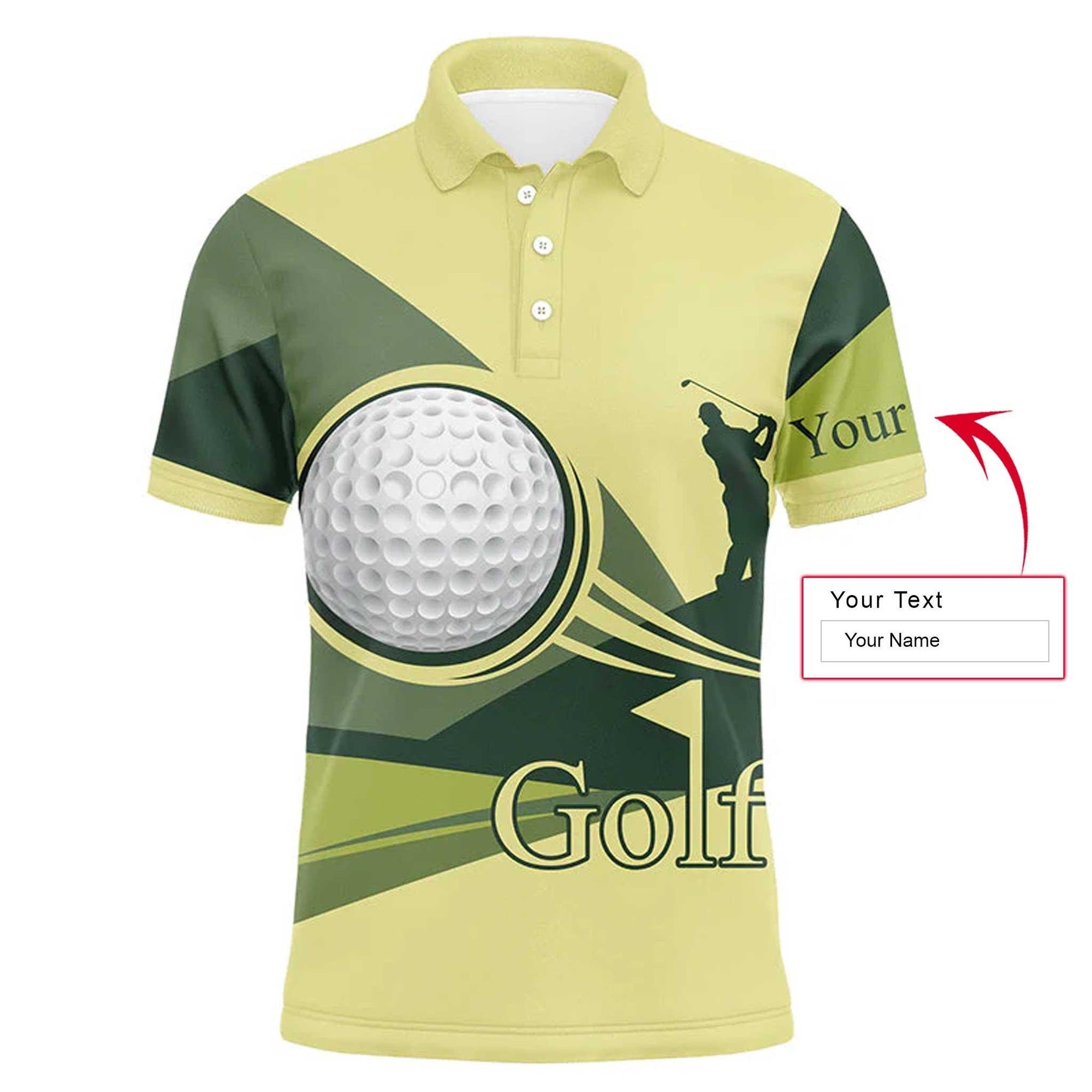 Golf Men Polo Shirt - Golf Balls Pattern Custom Name Green Yellow Apparel - Personalized Gift For Golf Lover, Team, Golfer - Amzanimalsgift