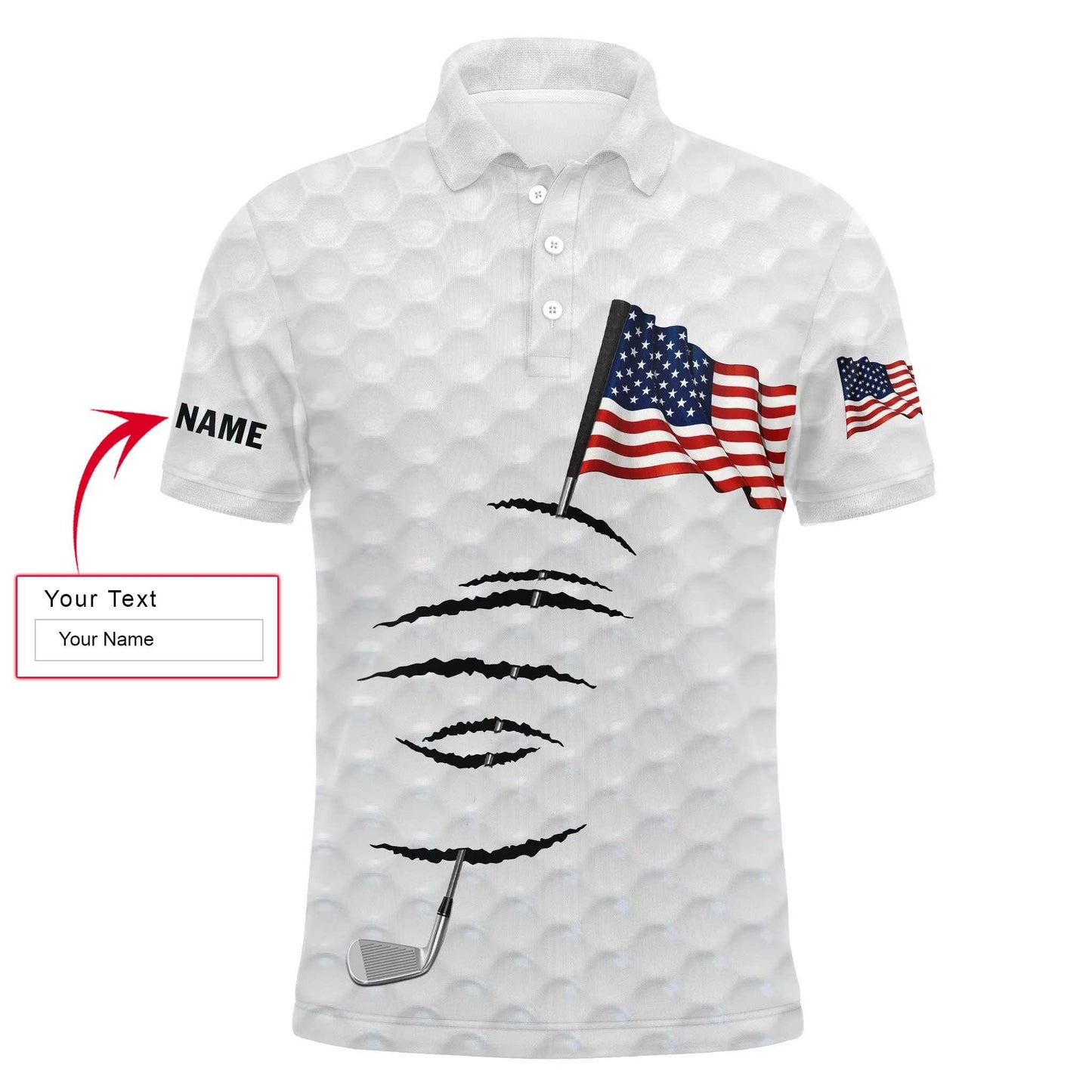 Golf Men Polo Shirt - Golf Clubs American Flag 4th July Custom Name Apparel - Personalized Gift For Golf Lover, Team, Golfers, Patriotic - Amzanimalsgift