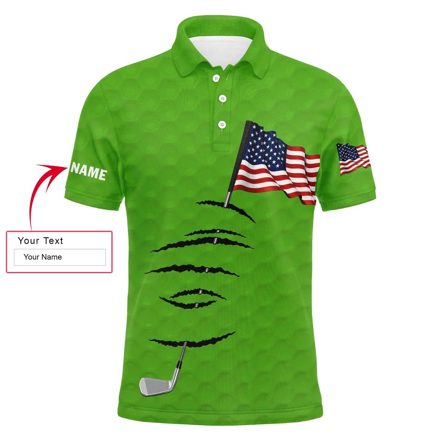 Golf Men Polo Shirt - Golf Clubs American Flag 4th July Custom Name Apparel - Personalized Gift For Golf Lover, Team, Golfers, Patriotic - Amzanimalsgift