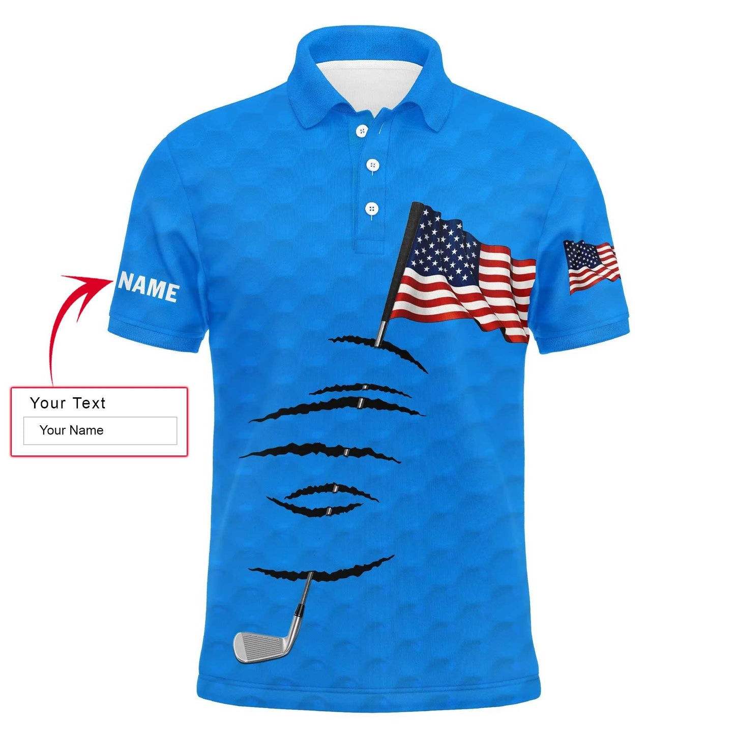 Golf Men Polo Shirt - Golf Clubs American Flag 4th July Custom Name Apparel - Personalized Gift For Golf Lover, Team, Golfers, Patriotic - Amzanimalsgift