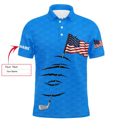 Golf Men Polo Shirt - Golf Clubs American Flag 4th July Custom Name Apparel - Personalized Gift For Golf Lover, Team, Golfers, Patriotic - Amzanimalsgift