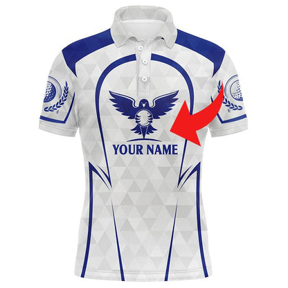 Golf Men Polo Shirt - Golf Clubs Custom Name And Logo Blue & White Apparel - Personalized Gift For Golf Lover, Team, Husband, Boyfriend, Men - Amzanimalsgift