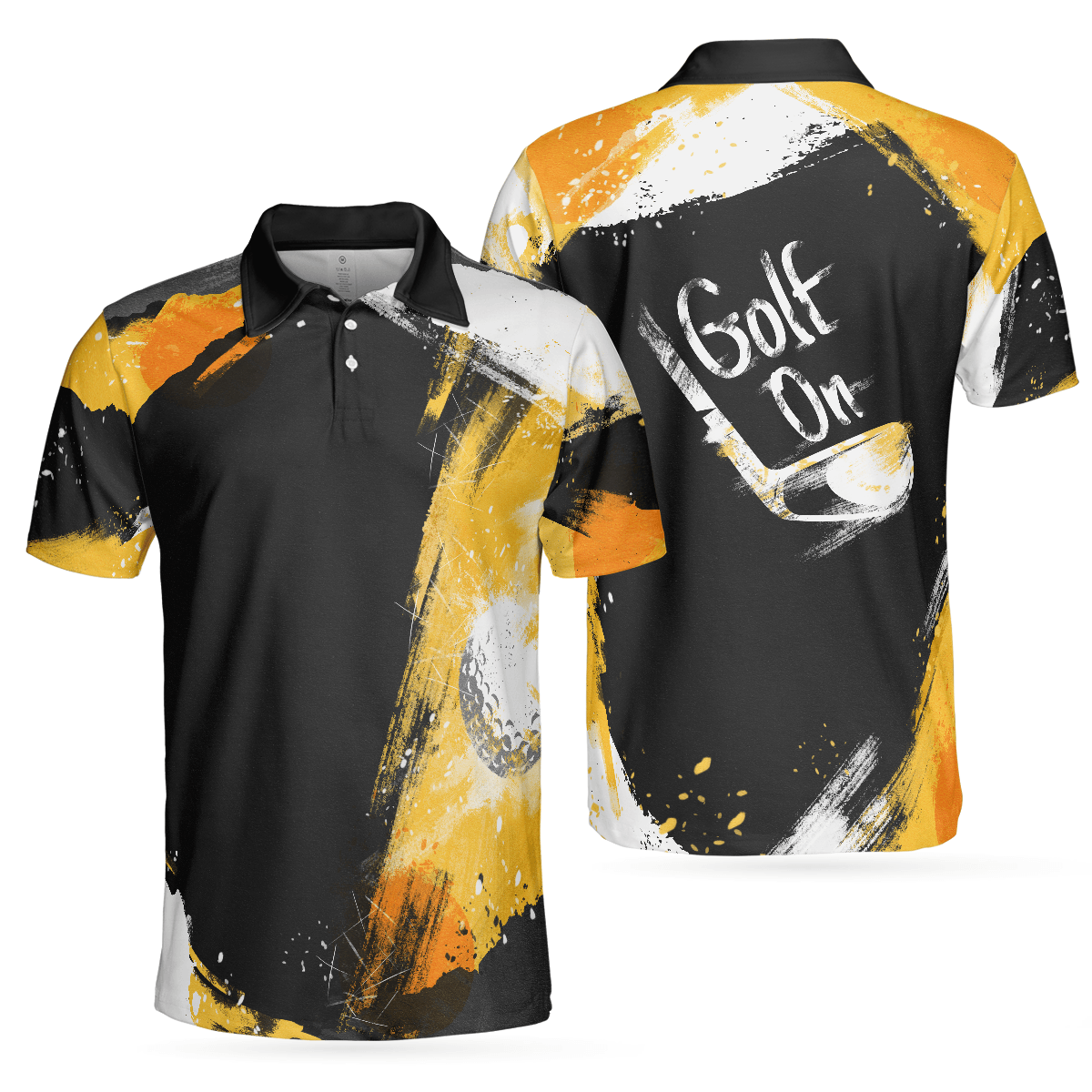 Golf Men Polo Shirt, Golf On Polo Shirt, Artistic Black and Gold Crayon Strokes Golf Polo Shirt For Men - Best Gift For Golfers, Golf Lovers - Amzanimalsgift
