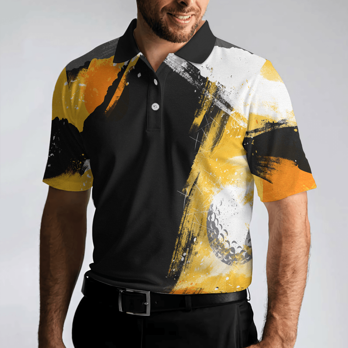 Golf Men Polo Shirt, Golf On Polo Shirt, Artistic Black and Gold Crayon Strokes Golf Polo Shirt For Men - Best Gift For Golfers, Golf Lovers - Amzanimalsgift