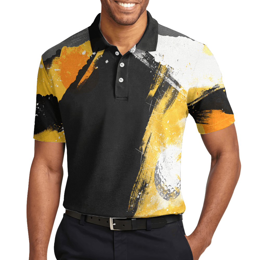 Golf Men Polo Shirt, Golf On Polo Shirt, Artistic Black and Gold Crayon Strokes Golf Polo Shirt For Men - Best Gift For Golfers, Golf Lovers - Amzanimalsgift