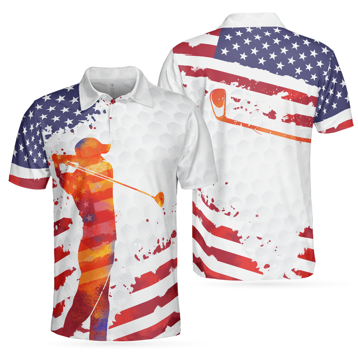 Golf Men Polo Shirt, Golf Swing Abstract with American Flag Independence Day Polo Shirts For Men, 4th Of July Gift For Golfers, Golf Team Lovers - Amzanimalsgift