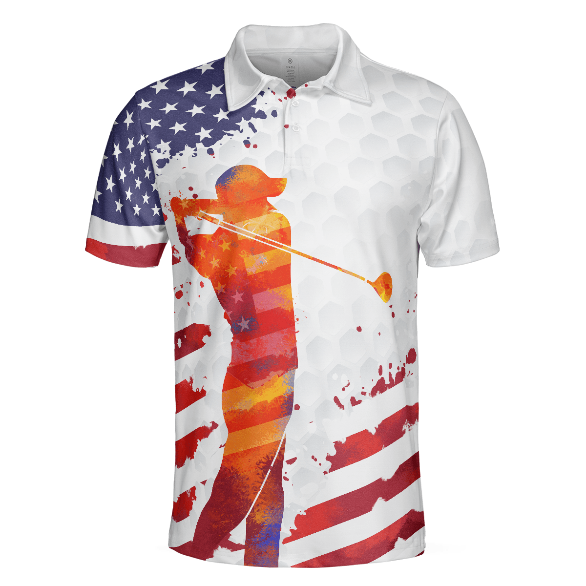 Golf Men Polo Shirt, Golf Swing Abstract with American Flag Independence Day Polo Shirts For Men, 4th Of July Gift For Golfers, Golf Team Lovers - Amzanimalsgift