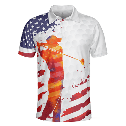 Golf Men Polo Shirt, Golf Swing Abstract with American Flag Independence Day Polo Shirts For Men, 4th Of July Gift For Golfers, Golf Team Lovers - Amzanimalsgift