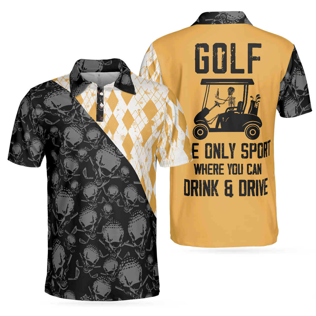 Golf Men Polo Shirt, Golf The Only Sport Where You Can Drink & Drive Polo Shirt, Skull Drinking Polo Shirt For Men, Golfers - Amzanimalsgift