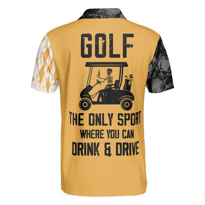 Golf Men Polo Shirt, Golf The Only Sport Where You Can Drink & Drive Polo Shirt, Skull Drinking Polo Shirt For Men, Golfers - Amzanimalsgift