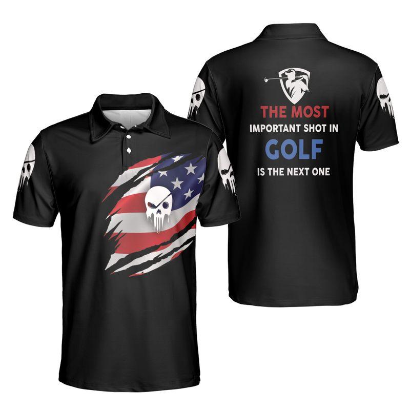 Golf Men Polo Shirt, Golfer Custom Name Shirts For Men, Golf The Most Important Shot Shirts, Patriotic American Flag Men's Short Sleeve Polo Shirt - Amzanimalsgift