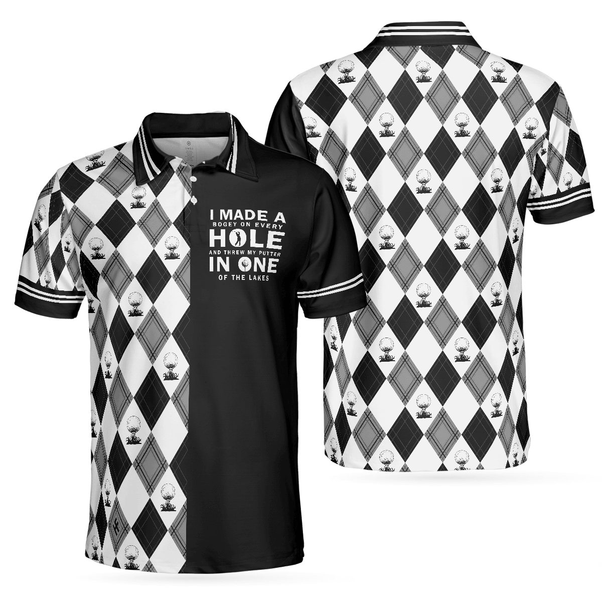 Golf Men Polo Shirt, I Made A Bogey On Every Hole Polo Shirt, Black And White Argyle Pattern Polo Shirt, Cool Golf Shirt For Men, Golfers - Amzanimalsgift