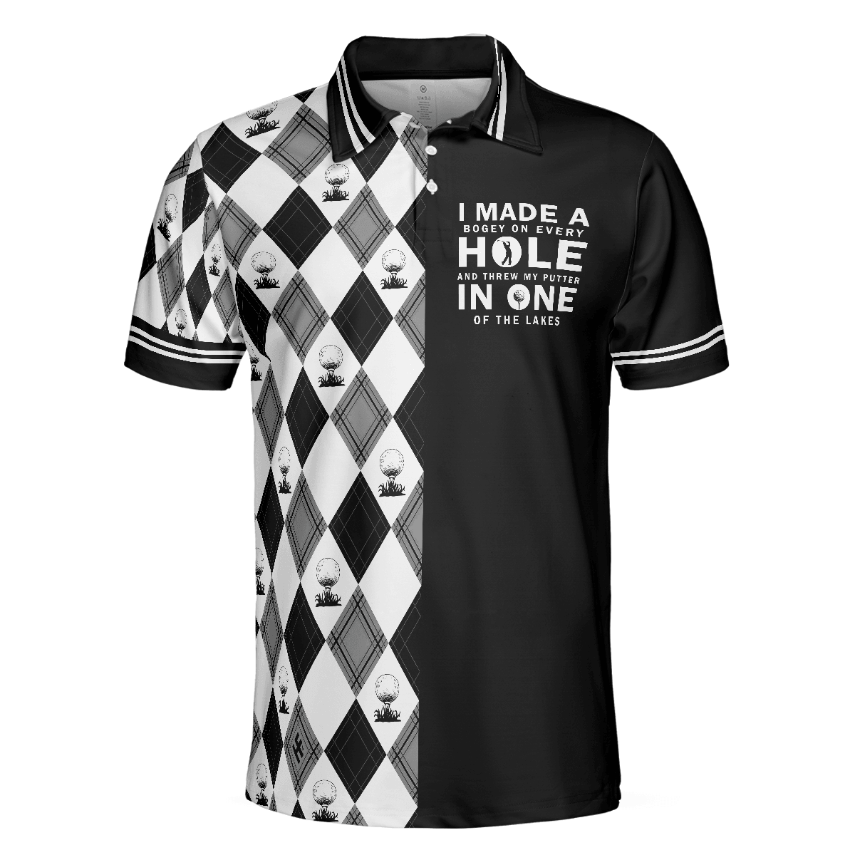 Golf Men Polo Shirt, I Made A Bogey On Every Hole Polo Shirt, Black And White Argyle Pattern Polo Shirt, Cool Golf Shirt For Men, Golfers - Amzanimalsgift