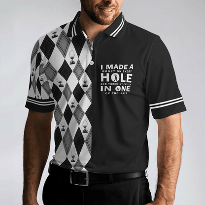 Golf Men Polo Shirt, I Made A Bogey On Every Hole Polo Shirt, Black And White Argyle Pattern Polo Shirt, Cool Golf Shirt For Men, Golfers - Amzanimalsgift