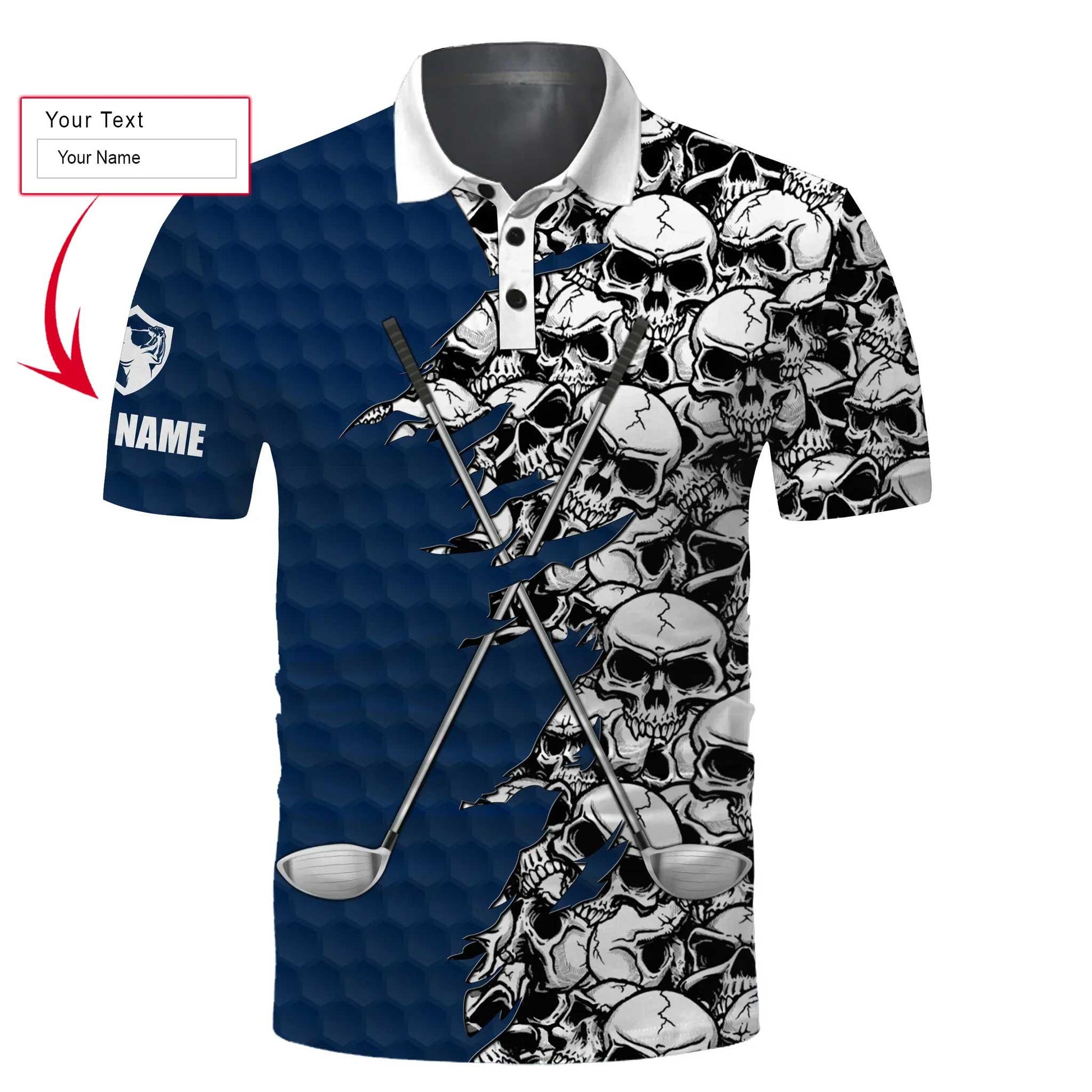 Golf Men Polo Shirt, Pattern Skull Golf Clubs Performance Custom Name Apparel - Personalized Sports Gift For Men, Husband, Boyfriend, Golf Lovers - Amzanimalsgift