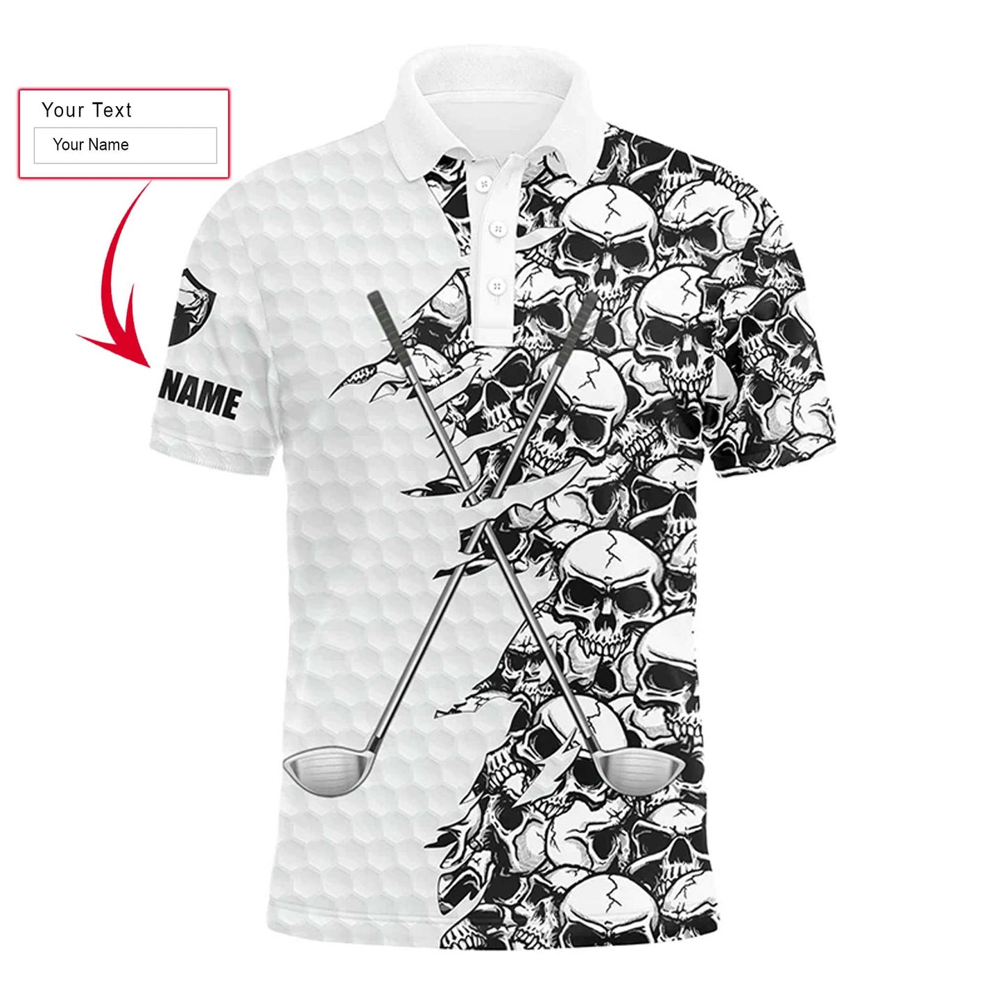 Golf Men Polo Shirt, Pattern Skull Golf Clubs Performance Custom Name Apparel - Personalized Sports Gift For Men, Husband, Boyfriend, Golf Lovers - Amzanimalsgift