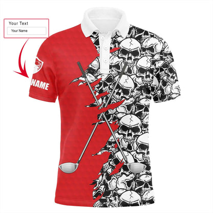 Golf Men Polo Shirt, Pattern Skull Golf Clubs Performance Custom Name Apparel - Personalized Sports Gift For Men, Husband, Boyfriend, Golf Lovers - Amzanimalsgift