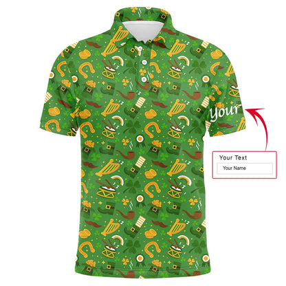 Golf Men Polo Shirt - Saint Patrick's Day Green Pattern Custom Name Apparel - Personalized Gift For Golf Lover, Men, Husband, Team, Boyfriend - Amzanimalsgift