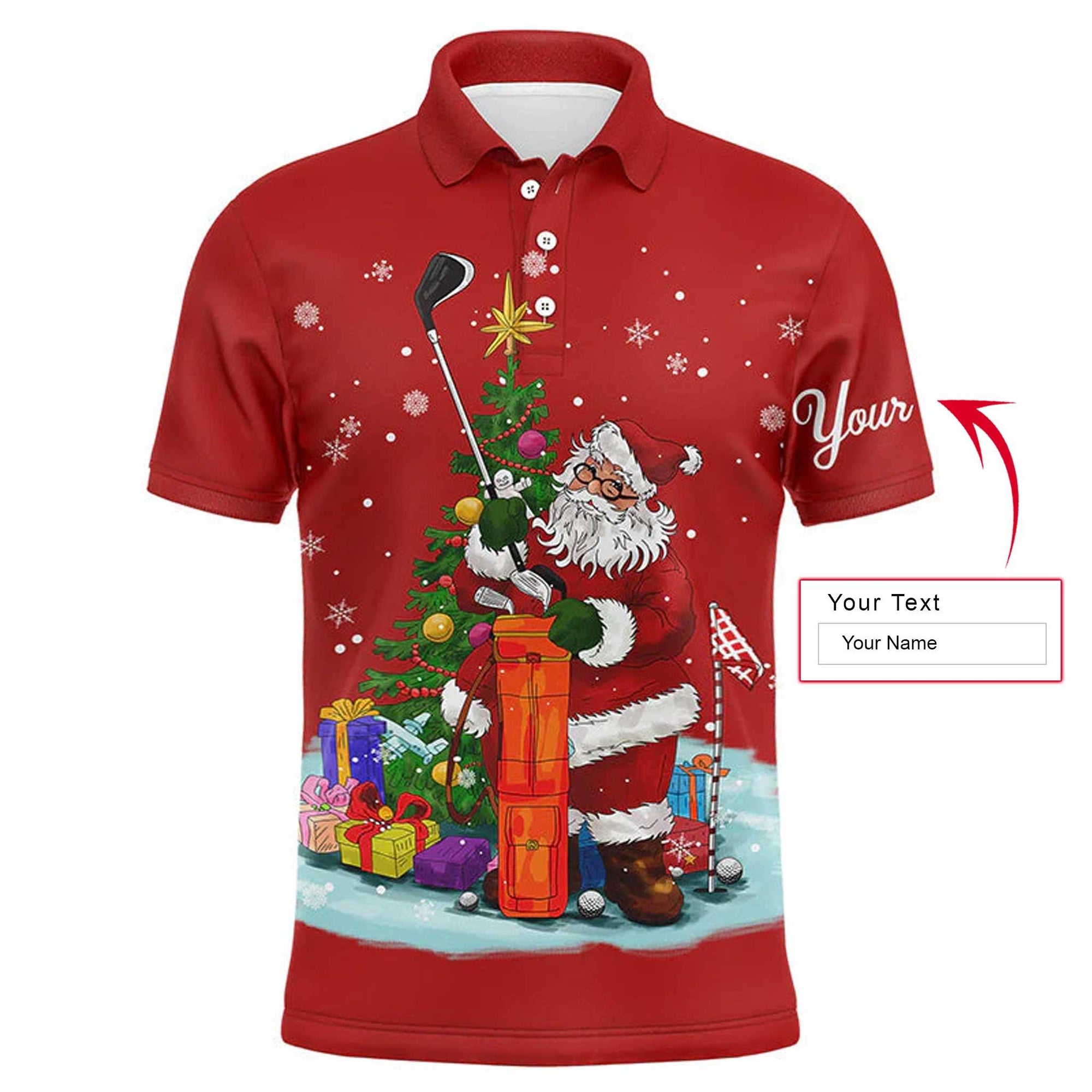 Golf Men Polo Shirt - Santa Golfer Christmas Custom Name Apparel - Personalized Gift For Golf Lover, Team, Husband, Men - Amzanimalsgift