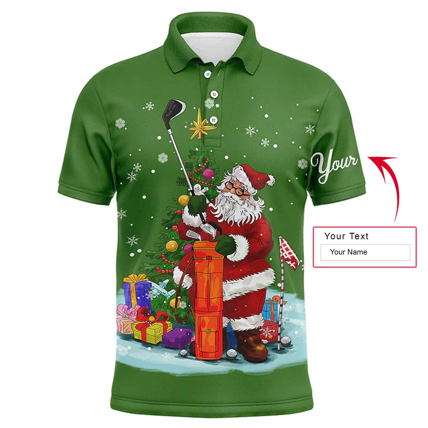 Golf Men Polo Shirt - Santa Golfer Christmas Custom Name Apparel - Personalized Gift For Golf Lover, Team, Husband, Men - Amzanimalsgift