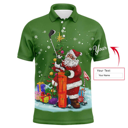 Golf Men Polo Shirt - Santa Golfer Christmas Custom Name Apparel - Personalized Gift For Golf Lover, Team, Husband, Men - Amzanimalsgift