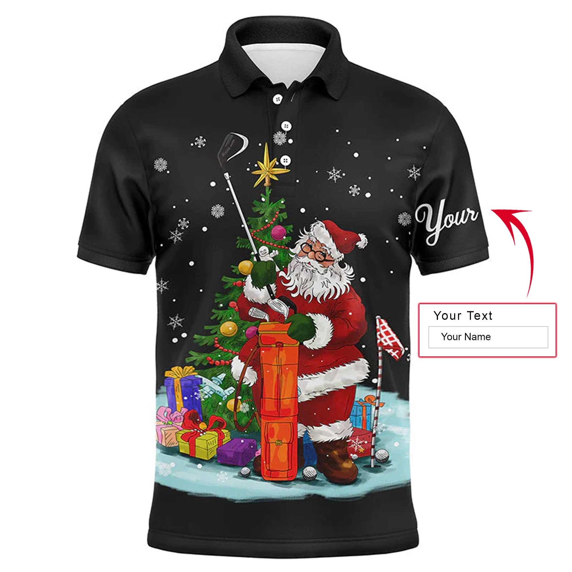 Golf Men Polo Shirt - Santa Golfer Christmas Custom Name Apparel - Personalized Gift For Golf Lover, Team, Husband, Men - Amzanimalsgift