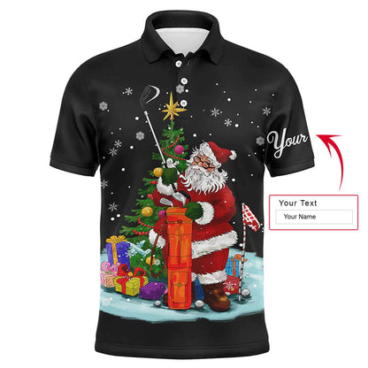 Golf Men Polo Shirt - Santa Golfer Christmas Custom Name Apparel - Personalized Gift For Golf Lover, Team, Husband, Men - Amzanimalsgift