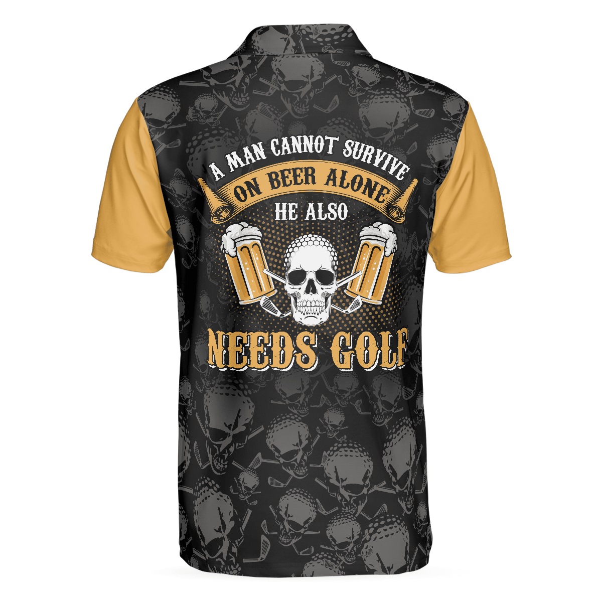 Golf Men Polo Shirt, Skull Drink Beer And Play Golf, A Man Cannot Survive On Beer Polo Shirt For Men - Gift For Golfers, Golf Lovers, Beer Lovers - Amzanimalsgift