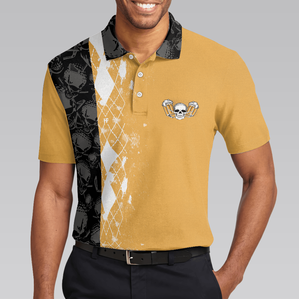 Golf Men Polo Shirt, Skull Drink Beer And Play Golf, A Man Cannot Survive On Beer Polo Shirt For Men - Gift For Golfers, Golf Lovers, Beer Lovers - Amzanimalsgift