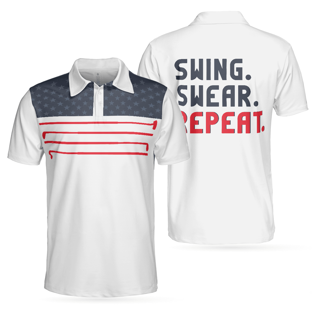 Golf Men Polo Shirt, Swing Swear Repeat, Simple Golf Club Shirt For Golf Enthusiasts, Male Golf Shirt With Sayings - Perfect Gift For Men, Golfers - Amzanimalsgift