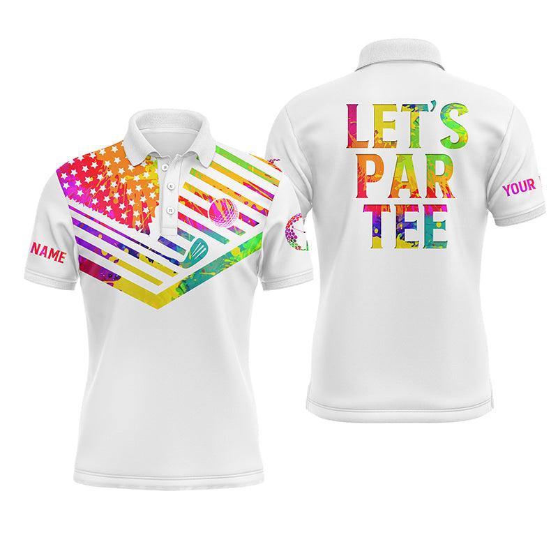 Golf Men Polo Shirt - Watercolor American Flag Patriot Custom Name White Apparel, Let’s Par Tee Men Golf Polo Shirt - Perfect Polo Shirt For Men, Golfers - Amzanimalsgift
