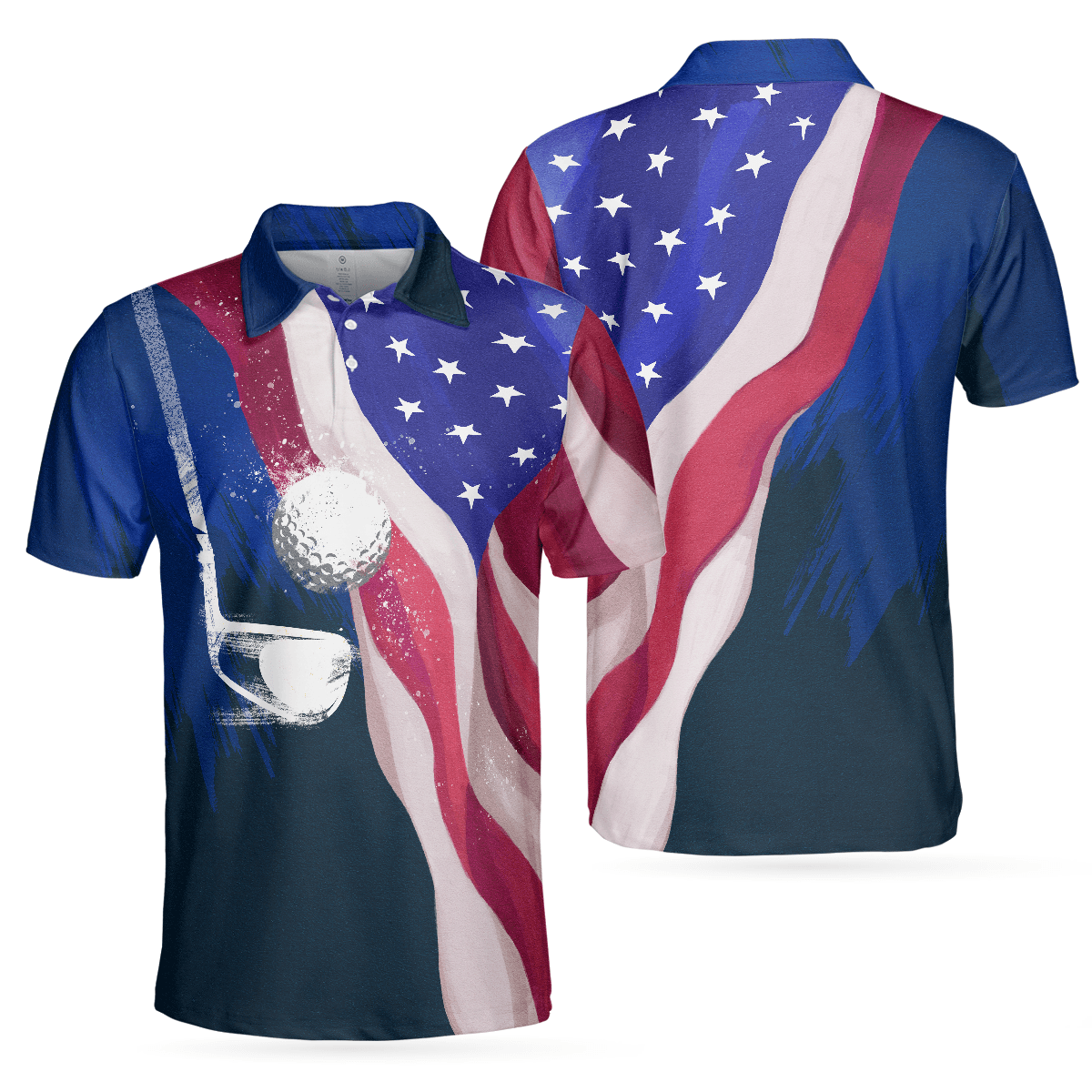 Golf Men Polo Shirt, Watercolor American Flag Short Sleeve Men Polo Shirt - Perfect Gift For Men, Golfers - Amzanimalsgift