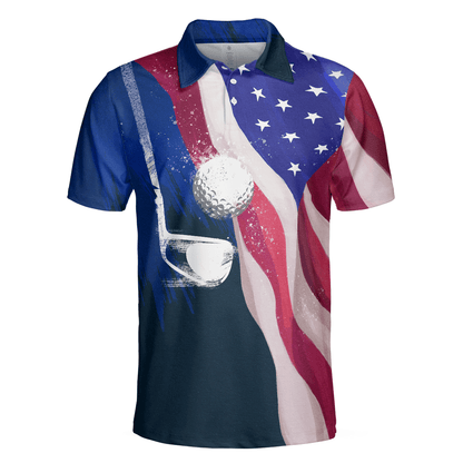 Golf Men Polo Shirt, Watercolor American Flag Short Sleeve Men Polo Shirt - Perfect Gift For Men, Golfers - Amzanimalsgift