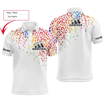 Golf Men Polo Shirt - Watercolor Leopard Addicted Custom Name Apparel - Personalized Gift For Golf Lover, Men, Dad, Team, Husband, Boyfriend - Amzanimalsgift
