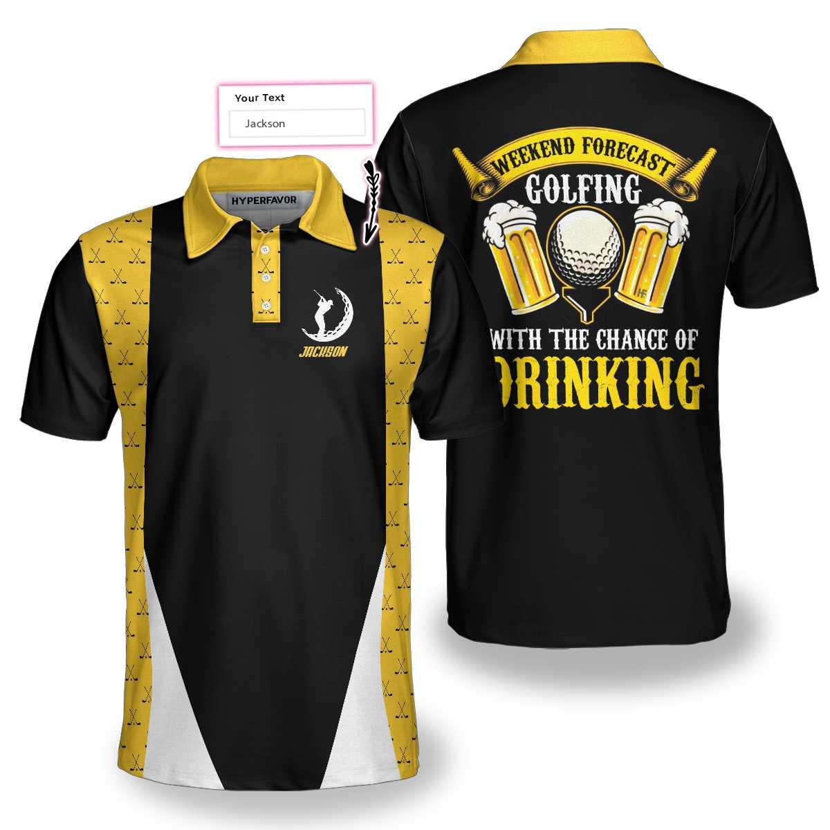 Golf Men Polo Shirts - Beer And Golf Weekend Forcast Golfing With The Change Of Drinking Men Polo Shirts - Perfect Gift For Men, Golfers, Golf Lover - Amzanimalsgift