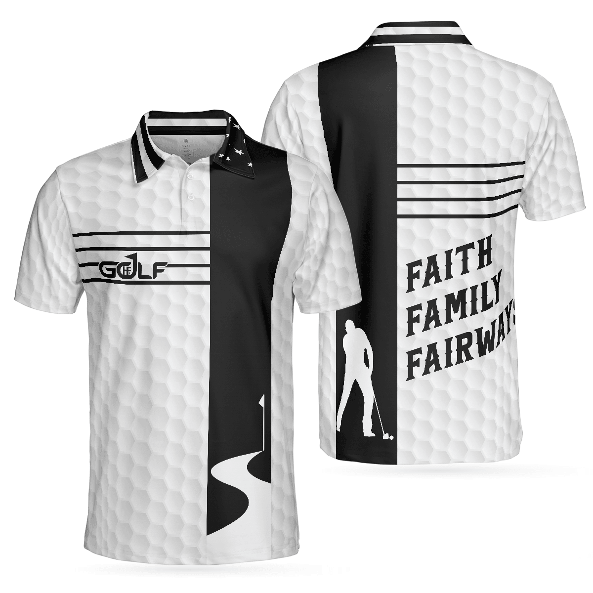 Golf Men Polo Shirts, Black And White Polo Shirts, Faith Family Fairways American Flag Golf Shirt For Men, Gift For Golfers, Golf Lovers - Amzanimalsgift