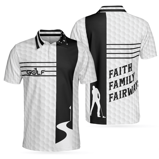 Golf Men Polo Shirts, Black And White Polo Shirts, Faith Family Fairways American Flag Golf Shirt For Men, Gift For Golfers, Golf Lovers - Amzanimalsgift