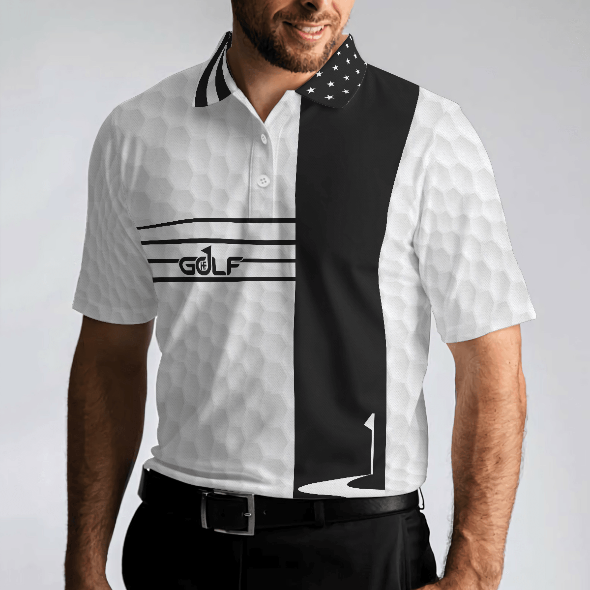 Golf Men Polo Shirts, Black And White Polo Shirts, Faith Family Fairways American Flag Golf Shirt For Men, Gift For Golfers, Golf Lovers - Amzanimalsgift