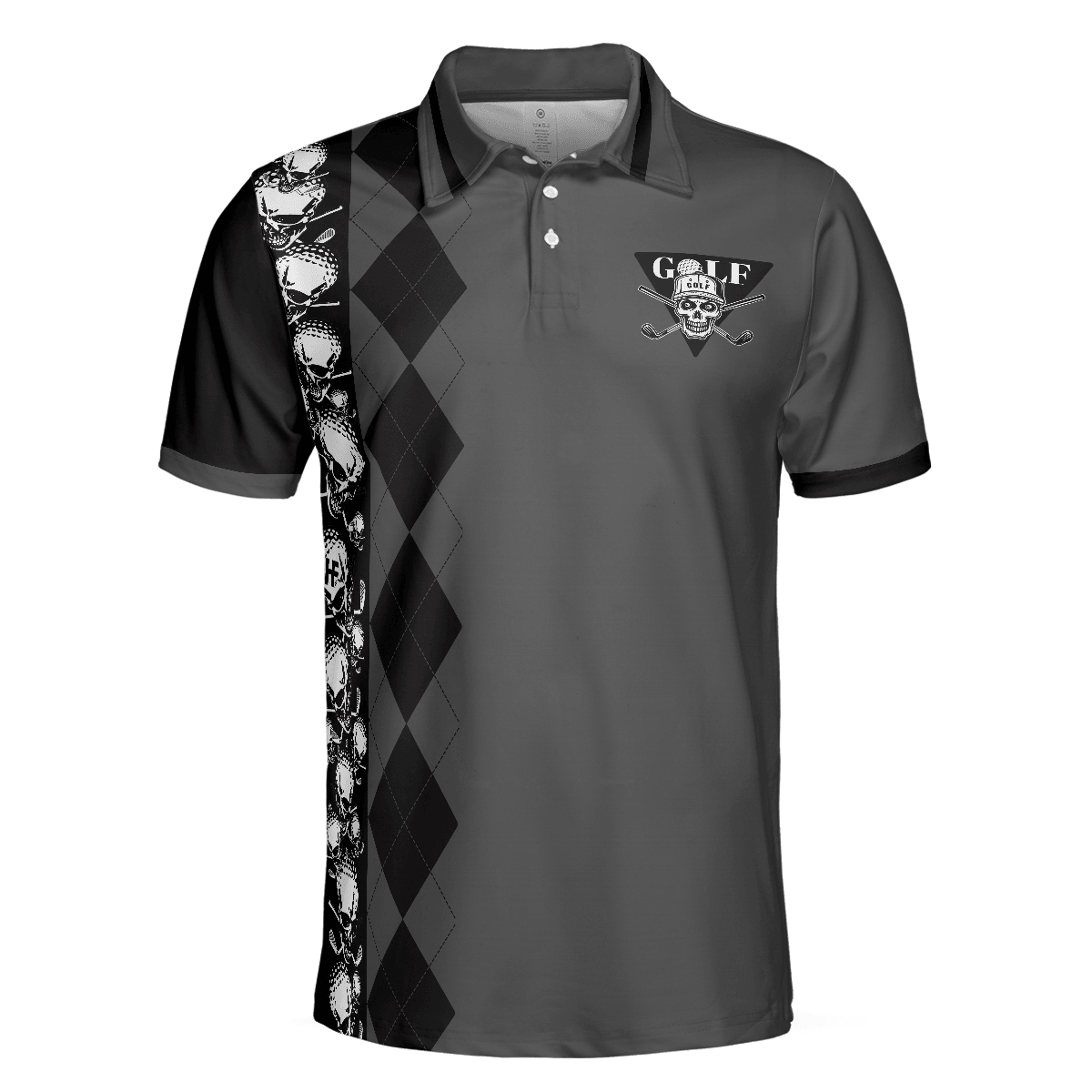 Golf Men Polo Shirts - Black Argyle Pattern Skull Play Golf Tee It High Let It Fly Men Polo Shirts - Perfect Gift For Men, Golfers, Golf Lover - Amzanimalsgift