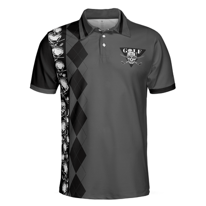 Golf Men Polo Shirts - Black Argyle Pattern Skull Play Golf Tee It High Let It Fly Men Polo Shirts - Perfect Gift For Men, Golfers, Golf Lover - Amzanimalsgift