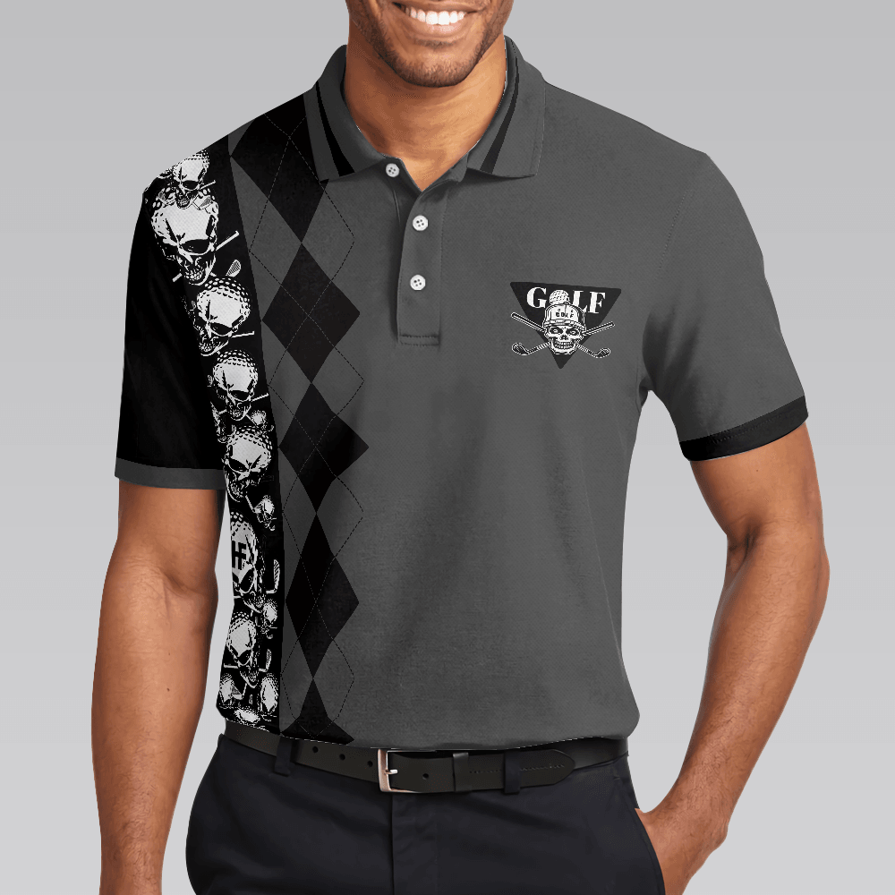 Golf Men Polo Shirts - Black Argyle Pattern Skull Play Golf Tee It High Let It Fly Men Polo Shirts - Perfect Gift For Men, Golfers, Golf Lover - Amzanimalsgift